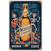 Modelo Beer Skeleton Mariachi Vintage Mexican Metal Sign Print Aesthetic Room Decoration for Home Bedroom Kitchen Bar Dorm Bathroom Wall Decor 8 x 12 Inch