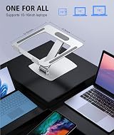 Glangeh Adjustable Laptop Stand 10-16in Aluminum Ergonomic Riser Silver view 6