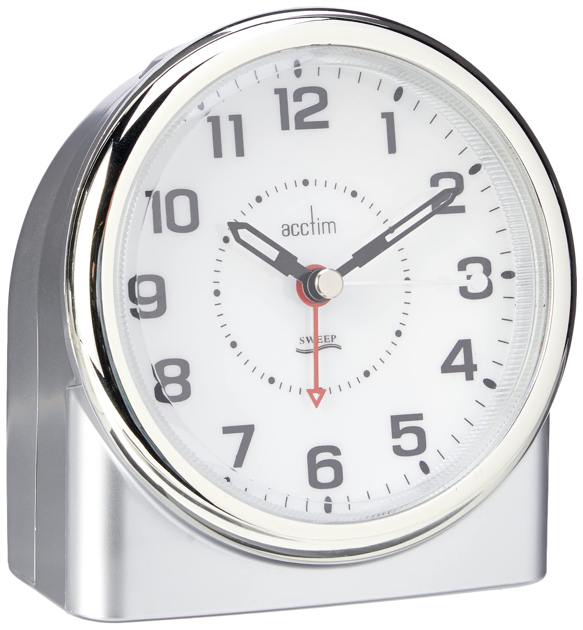 Acctim Central analogue alarm clock silver with non ticking sweep movement, Smartlite® automatic night light, Superbrite® backlight, crescendo alarm and snooze, battery powered bedside clock
