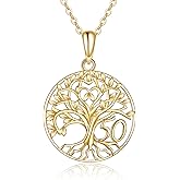 KECHO 14K Solid Gold 16/18/30/40/50/60/70/80/90th Birthday Gifts for Women Tree of Life Necklace Jewelry for Mother Grandma