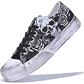 GXZUORUI Women Gothic Skull Skeleton Canvas Sneakers Unisex Low Top Retro Punk Shoes for Streetwear, Casual Fashion Comfortable Walking or Halloween