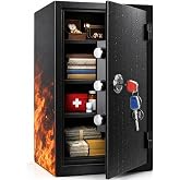 𝟲𝟬 𝐌𝐢𝐧 Large Fireproof Safe for Home, 48LBS Heavy Duty Safe Box | 23.69" Tall Safe with Mechanical Key Lock, 3-Layer Fire Protection, 3 Removable Shelves for Organizing Documents, Cash