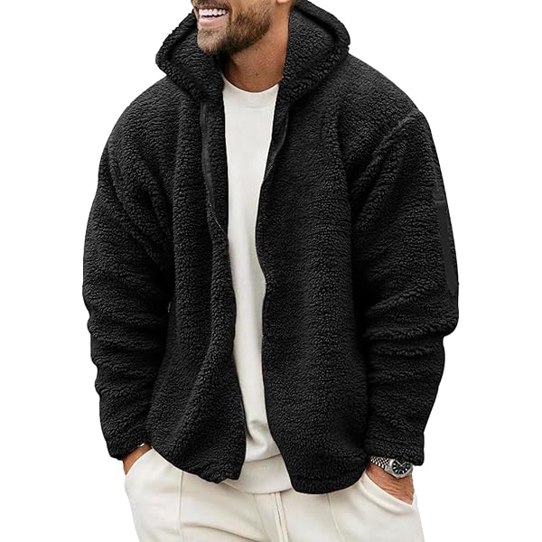 Men's Fleece Hoodies, Full Zip Jacket Sherpa Fluffy Lined Coat Solid Color Sweatshirt Long Sleeve Hooded Cardigans, Winter Warm Thick Jackets With - View #10