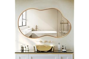 Dorlicecass Irregular Wall Mirror - Wall Mirrors Decorative 20"x36" Gold Asymmetrical Mirror Tempered Glass Aviation Aluminum Alloy Frame for Bathroom, Bedroom, Living Room, Cloakroom, Entryway