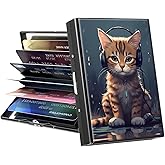 GFRGTFHYT Credit Card Holder, Mini RFID Blocking Metal Card Wallet for Women Men Girls Slim ID Card Holders Protector Aluminum Business Hard Cards Case Travel Wallet Shell, Cat with Headphones