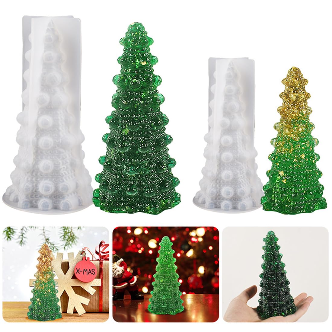 Voyyphixa 2PCS Christmas Tree Resin Moulds Silicone 3D Christmas Candle Moulds for Candle Making Xmas Epoxy Casting Moulds for Handmade Aromatherapy Candle Soap Home Decoration Ornaments
