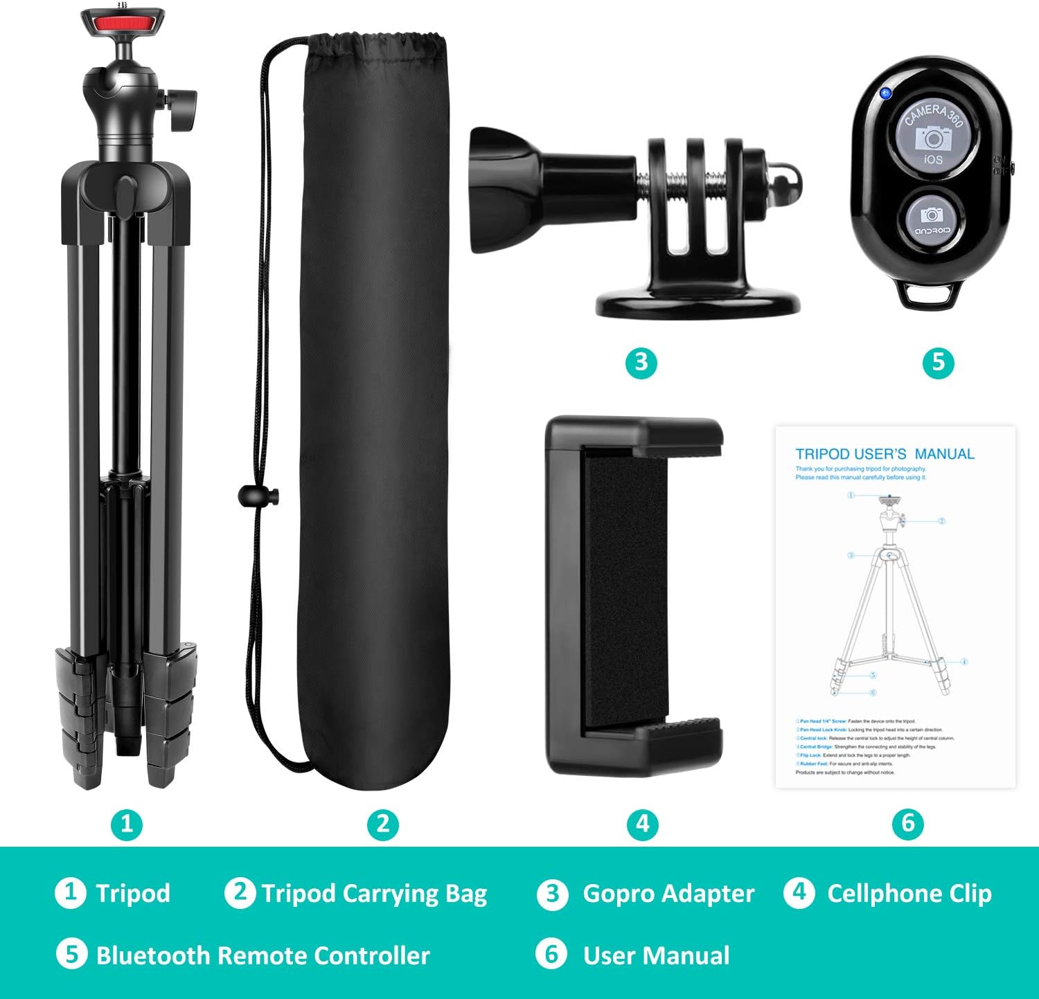 57”Tripod, Portable Lightweigh Travel Phone Tripod for Live Streaming Vlog Video, with Phone Clip, Remote Shutter, Backpack, Maximum Load 3KG, 1/4" Mounting Screw, TAIROAD T50 : Camera & Photo