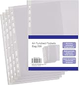 SUMMIT Punched Pockets A4 Clear Sleeves 200 Pack Reinforced Spine Multi-Hole