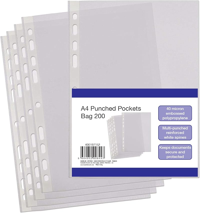 SUMMIT Punched Pockets A4 Clear Sleeves 200 Pack Reinforced Spine Multi-Hole