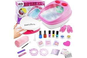 BOBUEXER Kids Spa Day Kit for Girls，Kids Foot Spa & Nail Kit Set，Massage Foot Soak Tub and Nail Dryer，Kids Toys Manicure Pedicure Art Salon，Birthday Gifts for Girls 5 6 7 8-12，Pink
