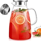 Potdoctor Glass Pitcher with Lid, 1 Gallon 128oz Water Pitcher with Handle and Spout for Fridge, Borosilicate Glass for Iced Tea, Juice, Sangria, Cold/Hot Beverage, Large Jug with Extra Wide Mouth