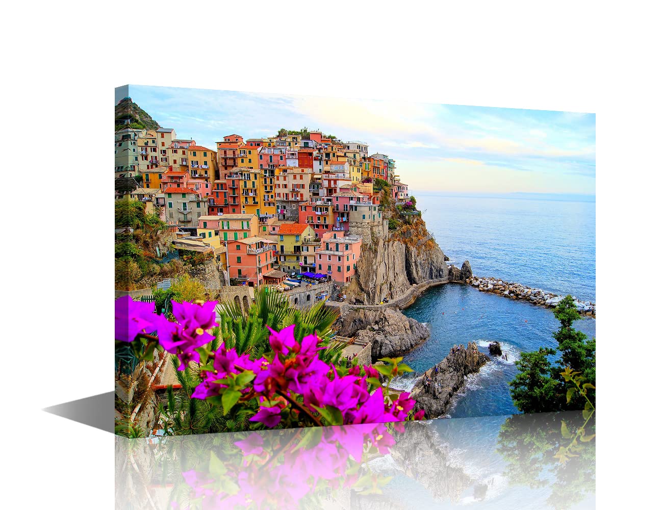 Italy Town Rio Maggiore Cinque Terre Canvas Prints Wall Art Pictures Stretched Canvas Wooden Framed for Bathroom Living Room Bedroom and Office Decorations Ready to Hang 16x24inch (40x60cm)