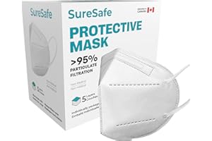 SURESAFE 20 Pack White Face Masks - 5 Ply Masks Disposable, Disposable Masks Adult With Adjustable Ear Loops & Nose Bridge, D