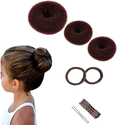 Kjzeex 3 Piece Doughnut Hair Bun Maker Set Brown Elastic Bands U Clips