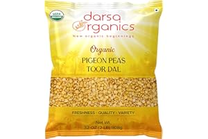 Darsa Organics Toor Dal 2 lb - USDA Organic Yellow Split Pigeon Peas, Organic Lentils for Curries, Lentil Soup, Stews, and Snacks, Non-GMO, Kosher, Gluten-Free, Chemical-Free, Plant Based Protein