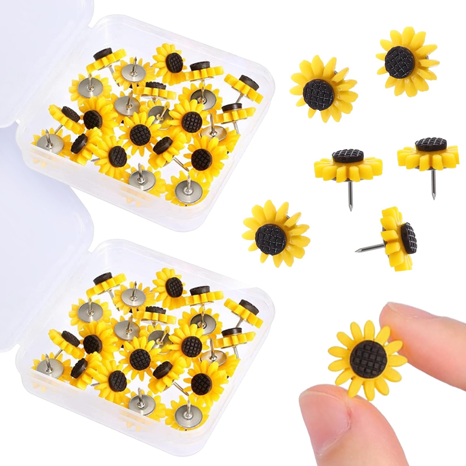 FUIPVGI 40pcs Decorative Sunflower Push Pins, Yellow, Plastic & Metal Steel, Perfect for Bulletin Boards & Notice Boards