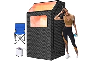 Imdot Portable Sauna Box for Home, Spa Sauna with Folding Chair and Waterproof Mat, 15 Levels of Steam Sauna with Remote Control, Indoor Sauna for Body Relaxation, 35" x 35" x 67", Black