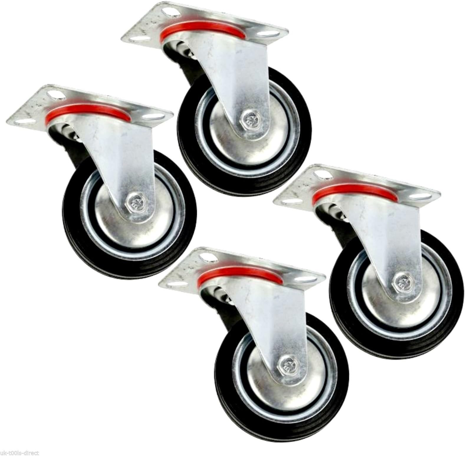 3" - 75mm 4pc Rubber Swivel Castor Wheels Trolley Furniture Caster 25kg Each