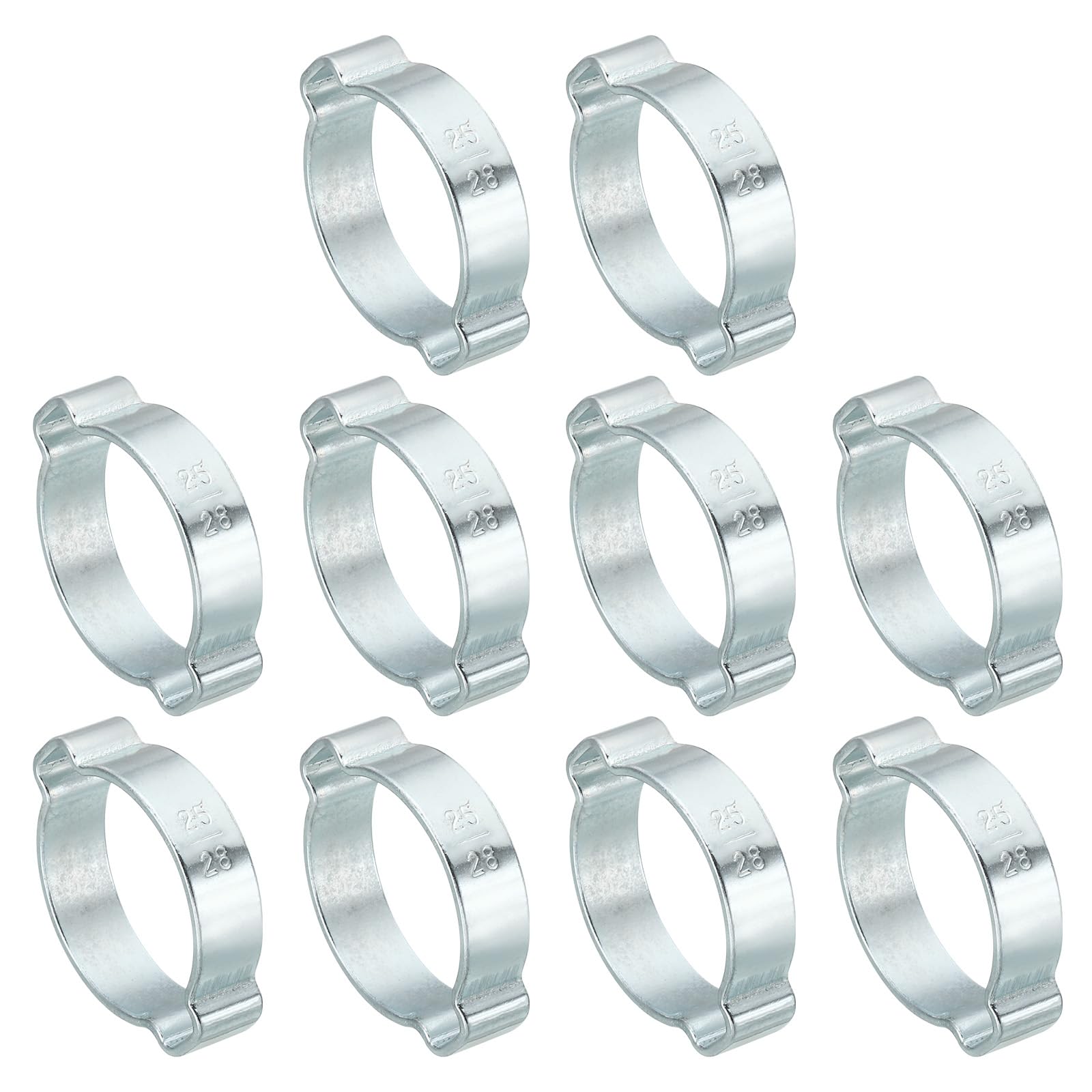 PATIKIL 30 Pack 25-28mm Double Ear Hose Clamp, Galvanized Steel Crimp Rings for Tubing Pipe Fitting Connections, Silver Tone