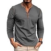 Mens Henley Shirts Long Sleeve Casual Button T-Shirt Classic Basic Cotton Lightweight Stylish Pullover Tees