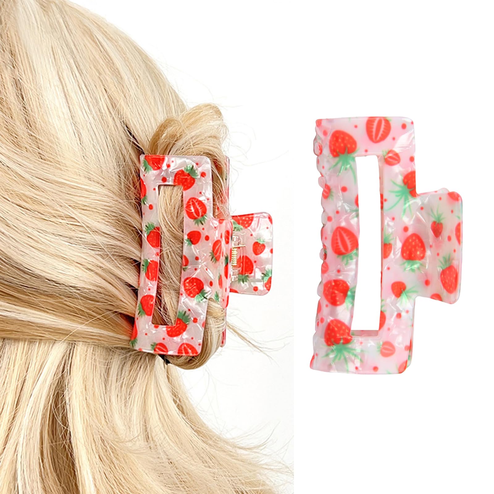 Photo 1 of Strawberry Hair Claw Clips for Women Girls, Cute Strawberry Large Square Hair Clip Non-Slip Spring Summer Fruit Hair Barrettes Strong Hold Spring Summer Hair Accessories for Thick and Thin Hair