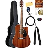 Fender CD-60SCE Solid Top Dreadnought Acoustic-Electric Guitar - All Mahogany Bundle with Gig Bag, Instrument Cable, Tuner, S