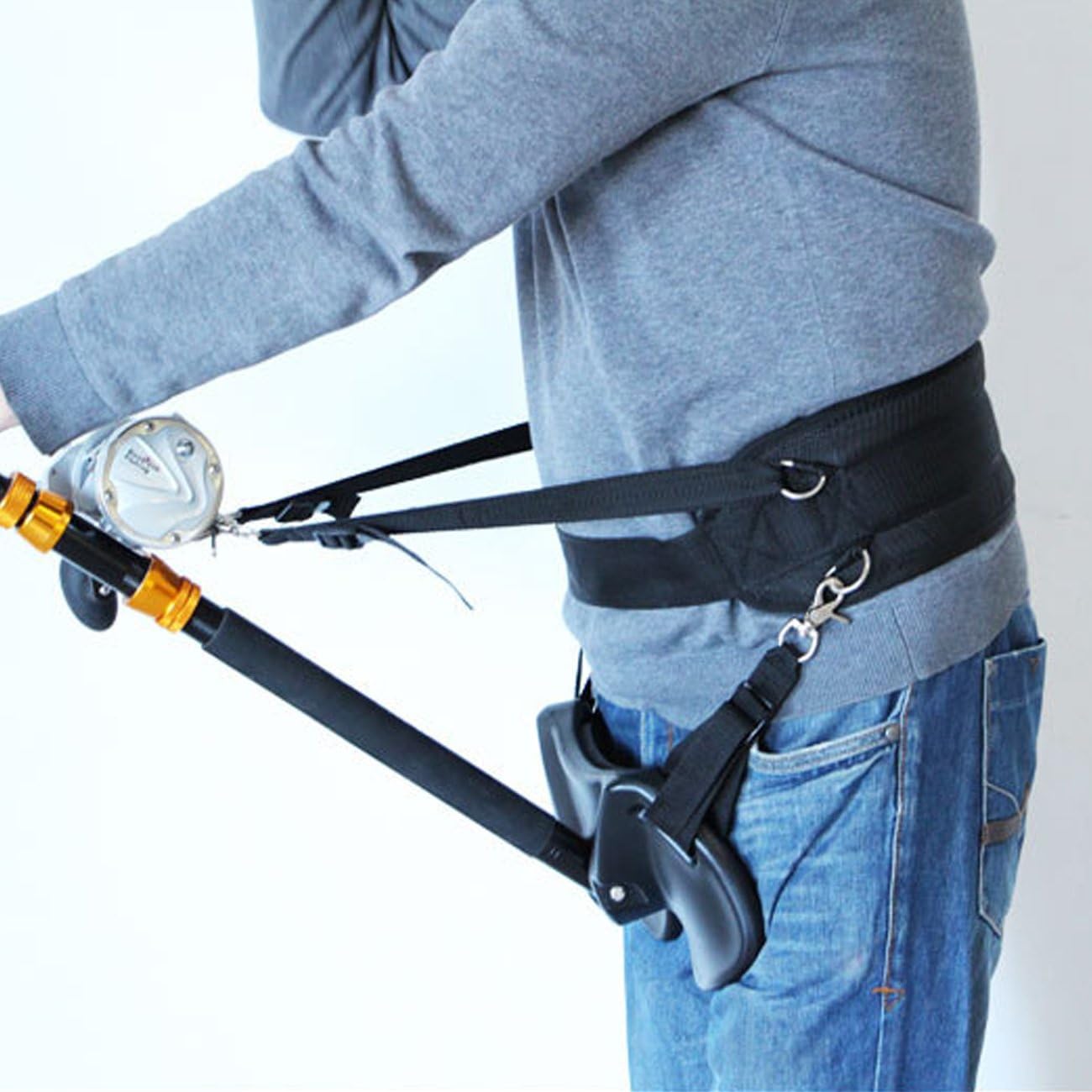 Ogrmar Fishing Belly top/Adjustable Fishing Rod Fighting Belt/Tackle Boat Fishing Rod Holder/Adjustable Support Waist Rod Holder Belt (Black-Large) : Clothing