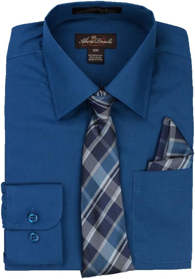 Alberto DanelliBoys Dress Shirt with Matching Tie and Handkerchief, Long Sleeve Button Down, Pocket