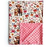 Highland Cow Wild Flower Baby Blanket for Boys and Girls, 30"x40" Boho Floral Farmhouse Highland Cow Toddler Soft Blanket with Double Layer Dotted Backing for Nursery, Crib, Newborn and Toddler