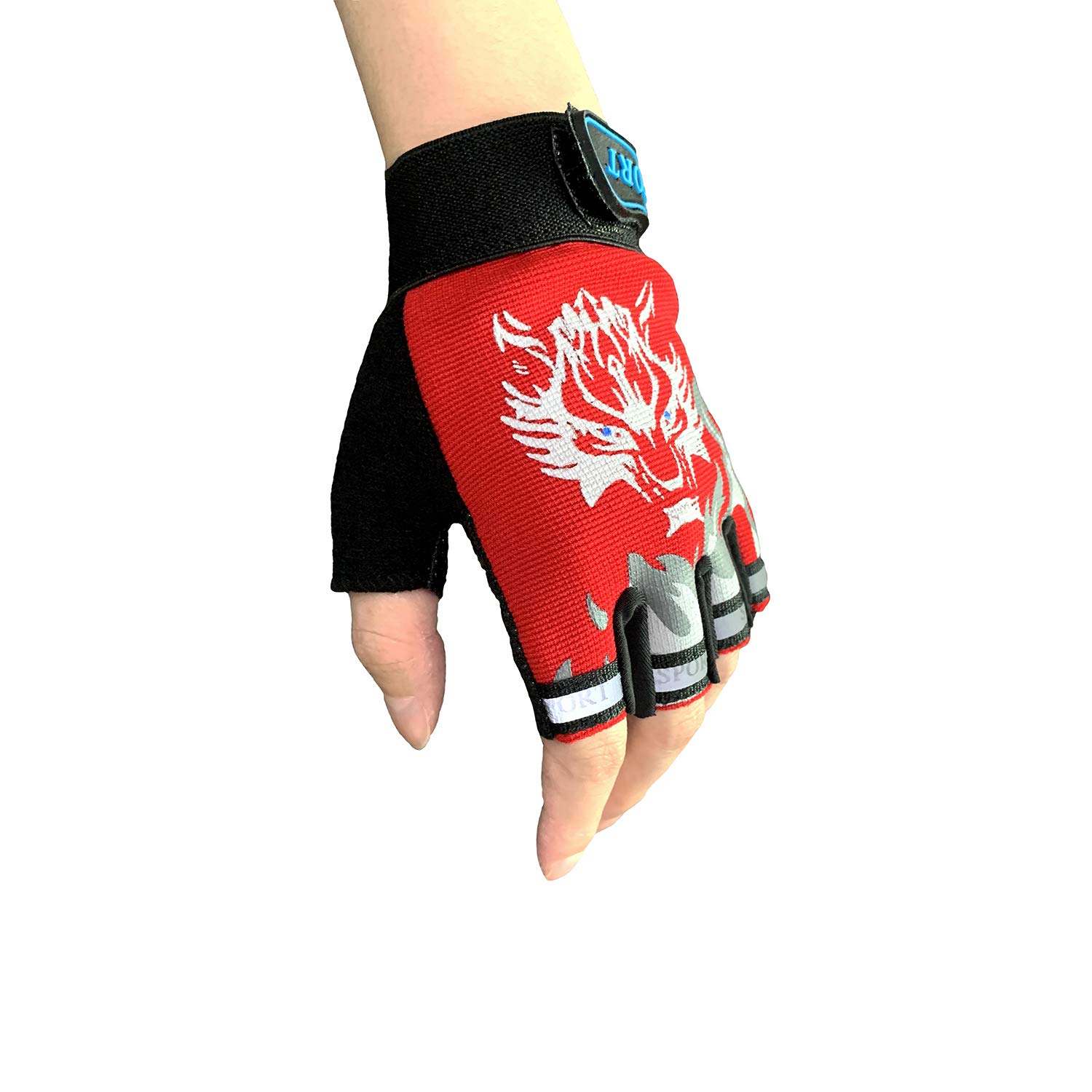 BEISIJIA Children Kids Cycling Half Finger Gloves Mittens Breathable Non-slip Riding Gloves Outdoor Sports Shockproof Fingerless Gloves for Biking Motorcycle Running Driving Climbing (RED)