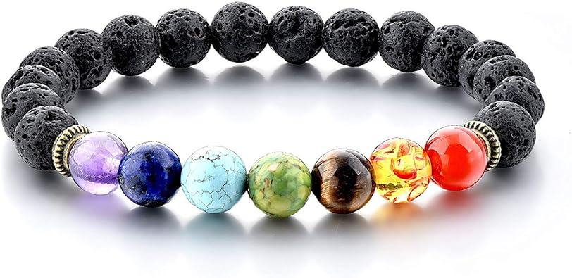 Jewellery Watches Fashion Jewellery Bracelet Pierres Polies 7 Chakras Et Pierre De Lave Equilibre Des Energies 8mm