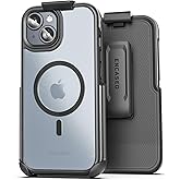 Encased MAG Belt Case Designed for iPhone 15 Case with Holster Clip - Protective AirGuard Technology (Black/Clear) Compatible with MagSafe