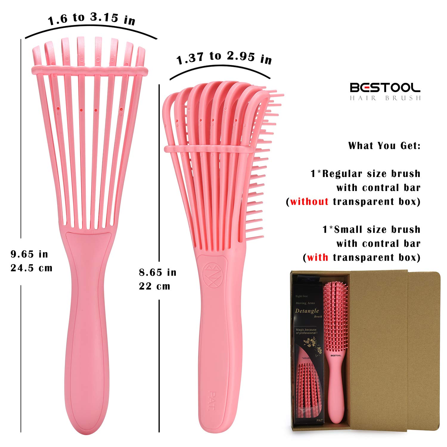 2 Pack BESTOOL Detangle Brush of Curly Hair, Detangling Brush for Black Natural Hair, Detangler Brush for Faster Detangle Wet or Dry 3/4abc Curly, Coily, Kinky Hair with No Pain (Pink): Beauty