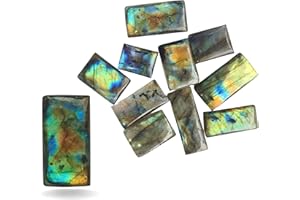 JAI GEMS 10 Pcs Natural Labradorite Cabochons Rectangle Shapes in 18-30MM | Wire wrapping Stones