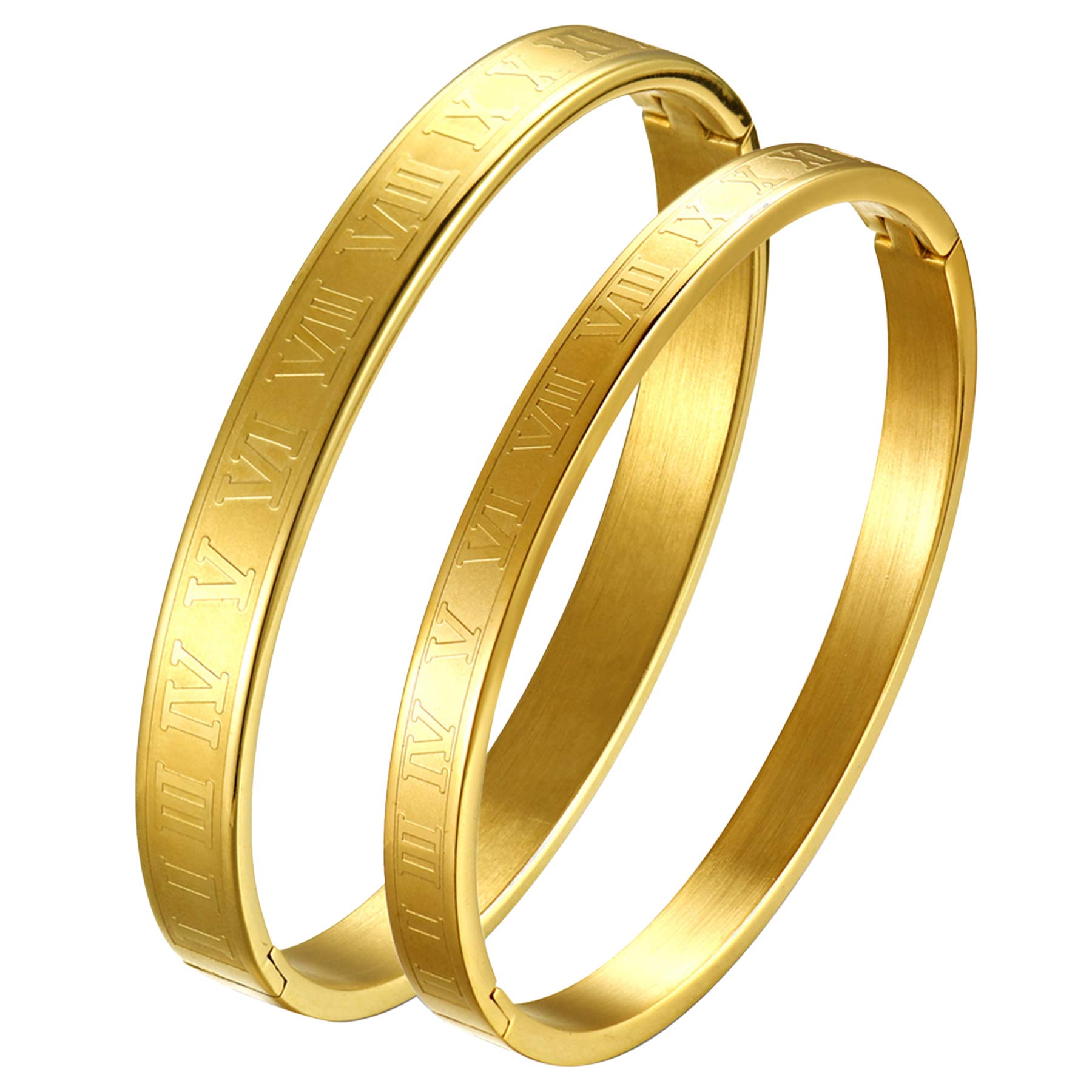 Oidea Golden Bracelets for Men Women Roman Numeral Bangle Bracelet Inspirational Bracelet Stainless Steel Personalized Engraved Unisex Gift
