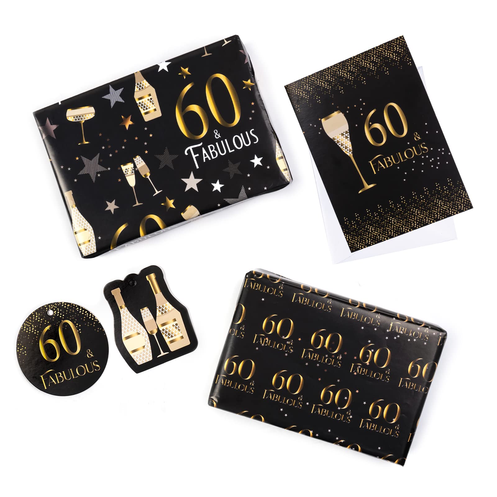 BIOBROWN Happy 60th Birthday Wrapping Paper Sheets