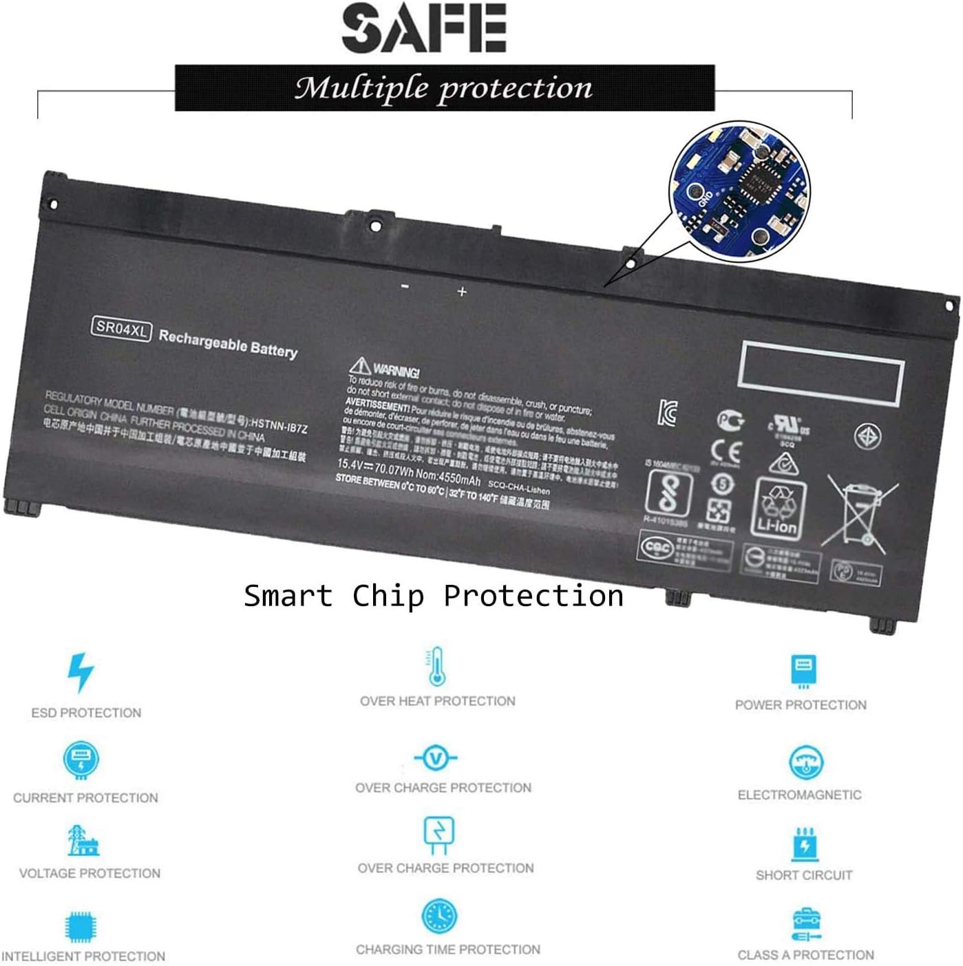 ASKC 70.07Wh SR04XL Laptop Battery for HP Pavilion 15-CB000 Omen 15-CB000 15-CE015DX 15-CE000 15-DC0000 Series HSTNN-IB7Z HSTNN-DB7W 917678-1B1 917678-2B1 917724-855 - Image 4
