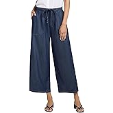 POTILI Women's Wide Leg Baggy Cropped Jeans with Elastic Waist Pull On Lightweight Loose Fit Denim Pants with Pockets