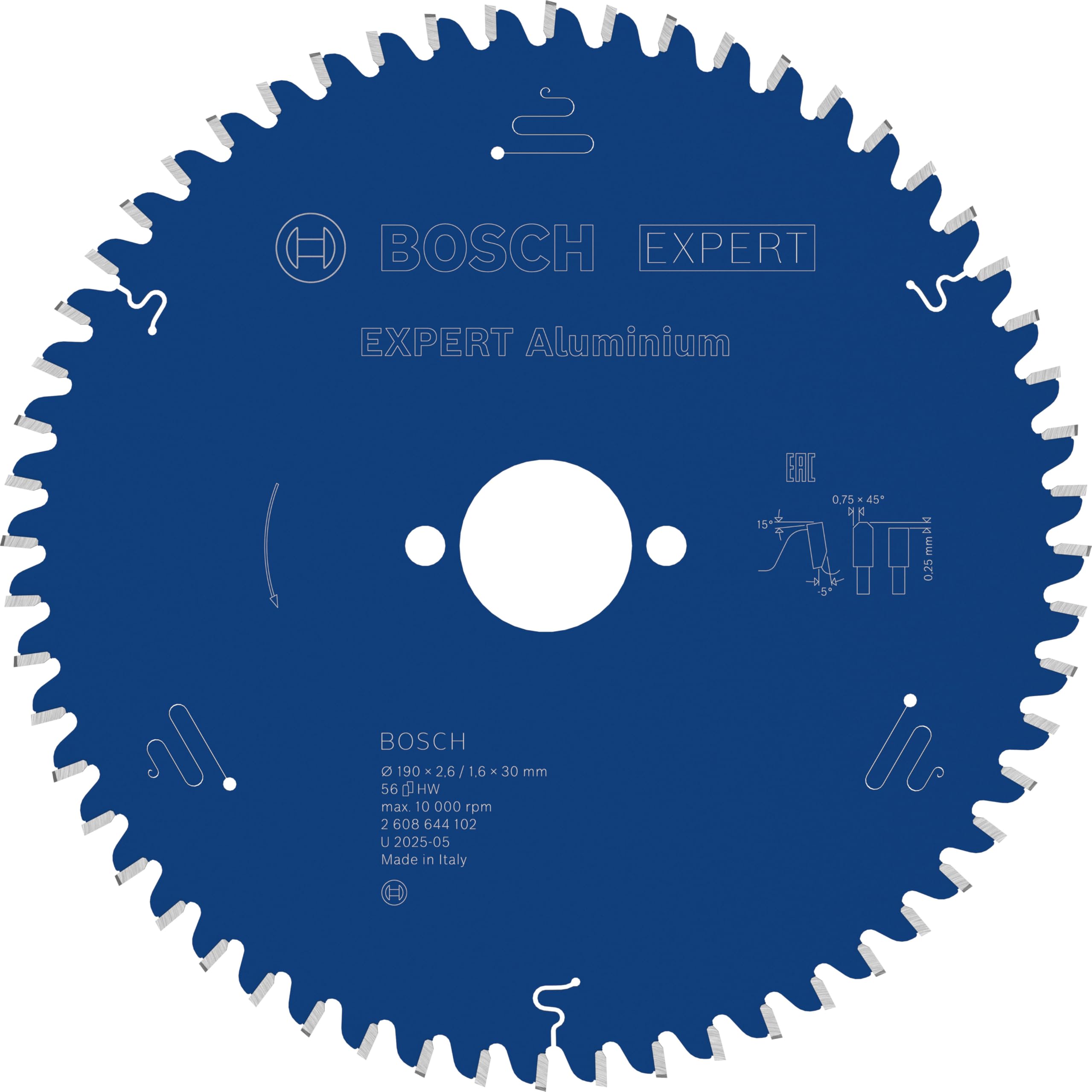 Bosch 2608644102 Circular Saw Blade Expert For Aluminium 190 X 30 X 2.6 Mm, 56