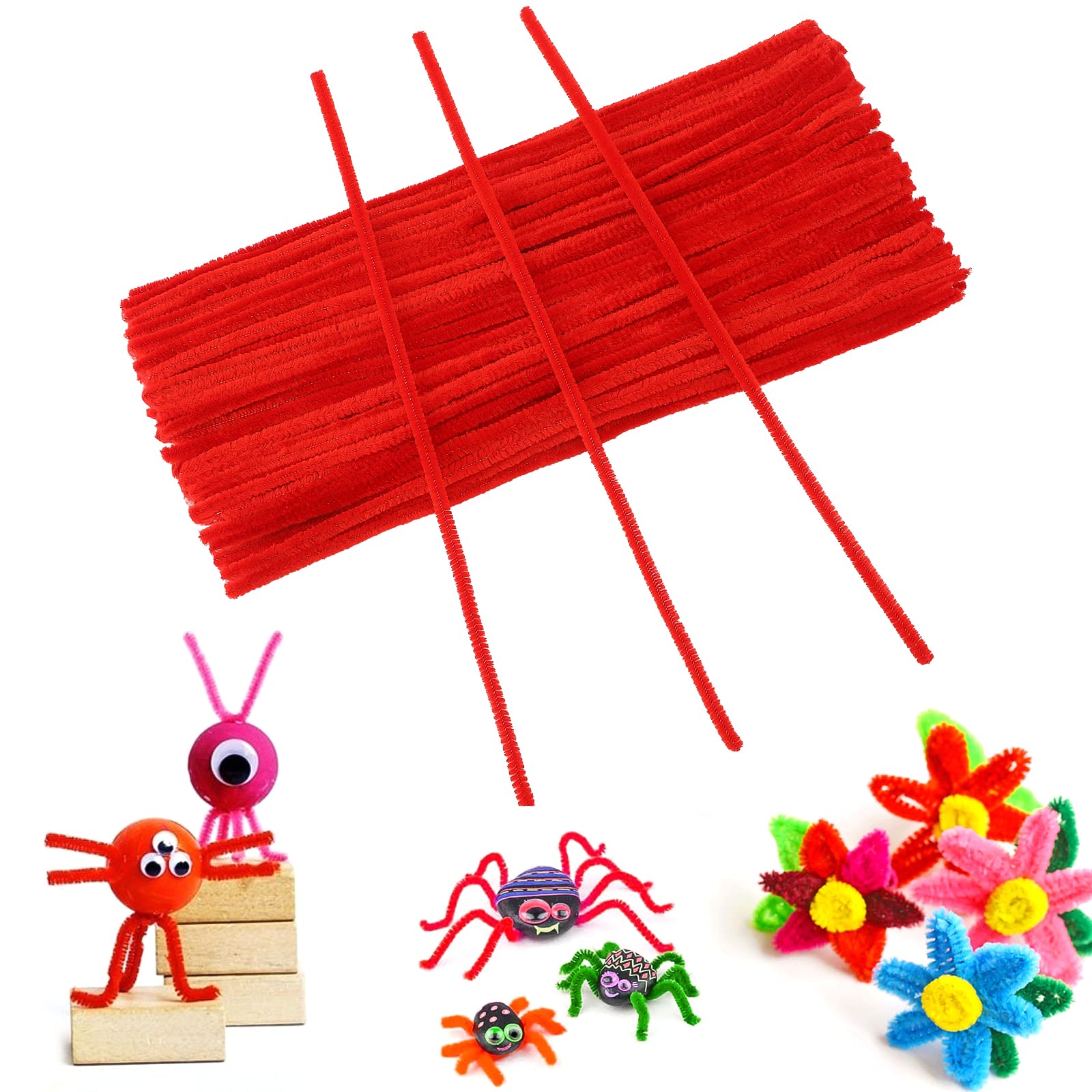 GCQQ 100Pcs Red Pipe Cleaners, 6mm*30cm Chenilles Stems Pipe, Chenille Crafts Pipecleaners for DIY & Cleaning