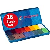 STOCKMAR Wax Block Crayons, 16 Assorted Colors in Tin Case &ndash; Beeswax-Based Art Crayons with Lightfast Pigments, Durable Blocks for Artistic Techniques, Drawing, Coloring, Layering - Artist Supplies