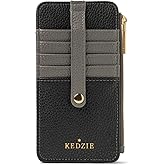 KEDZIE Essentials Only Women's Zippered Wallet in Vegan Leather Small Card Holder Wallet Exterior ID Window - Black V2