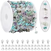 KYUNHOO 13FT/4M Silver Jewelry Making Chains on Bulk Colored Stone Link Stainless Steel Chain Irregular Gemstone Chains for Jewelry Making with Lobster Clasps and Jump Rings