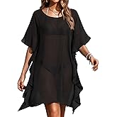 Ekouaer Women's Swimsuit Coverup Chiffon Floral Bathing Suit Cover Up Ruffled Summer Beachwear Bikini Coverups S-3XL