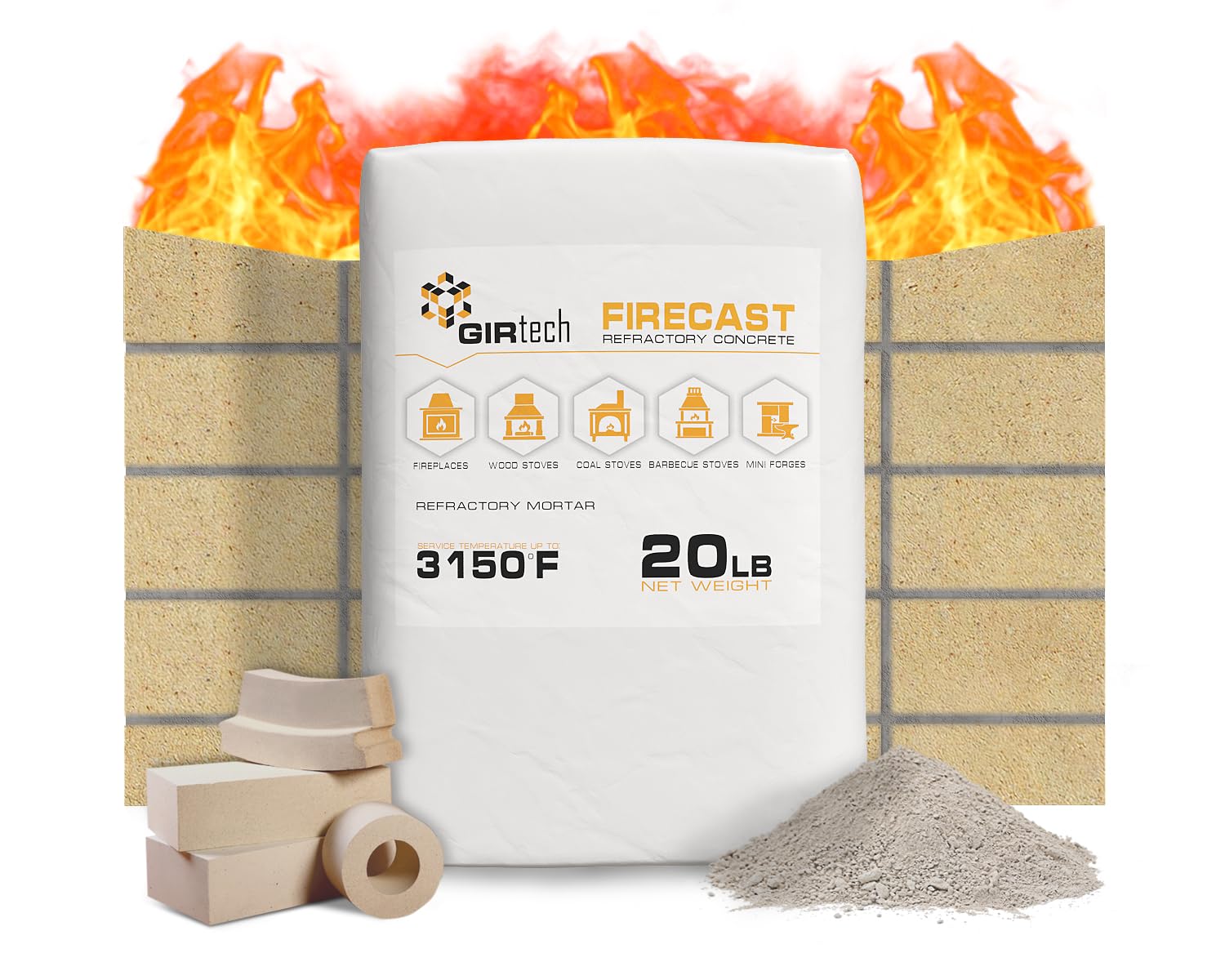 Photo 1 of Girtech FireCast Castable Refractory Cement Mix 3110 Degree Fahrenheit 30 Lbs High Temperature Heat Resistant Fireproof Mortar Build Repair Pizza Oven Fire Places Forge Kiln Stove