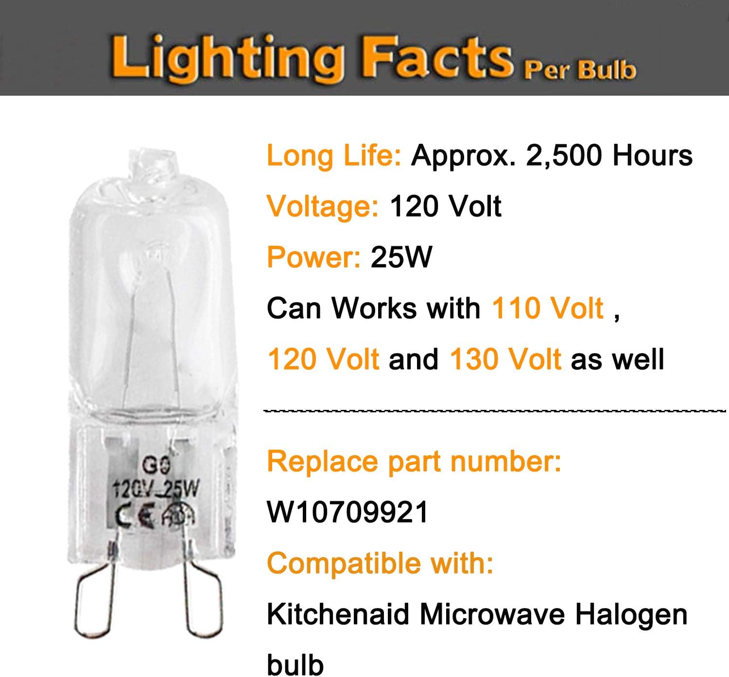 W10709921 Microwave Light Bulbs Compatible with K-itchenaid Jenn-air Whirlpool Ma-ytag Replace for W10112515 AP5983626 PS11722423 AH2338904 1464853 AP4358902 EA2338904 PS2338904 W10208564(2 Pack): Home Improvement