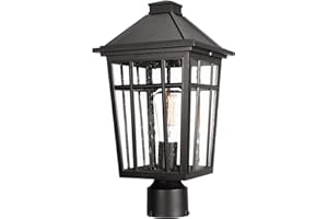 Darkaway Large Outdoor Post Lights Lamp Post Light Fixture, 17inch Waterproof Aluminum Post Lamp with Glass, Fence Post Deck Lighting for Garden, Patio, Pathway (Large，Black)