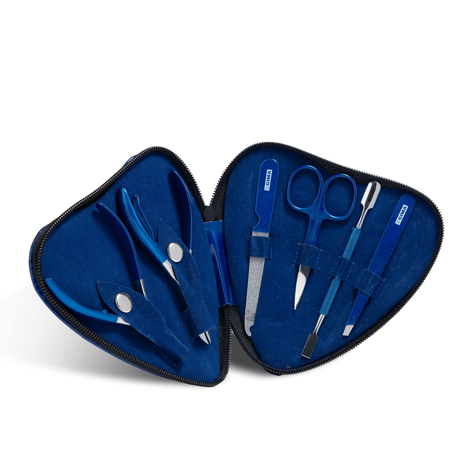Gima - Podiatry Kit for Professional Pedicure and Manicure, 6 Instruments Made of Stainless Steel, Heart Shaped Case, Blue Color.