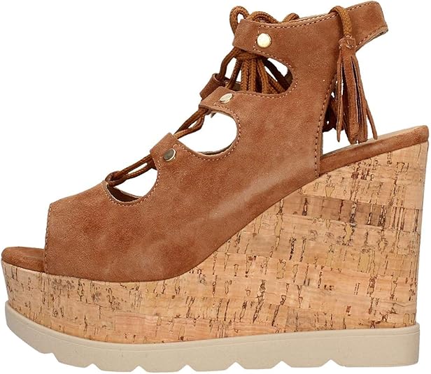 Amazon.com | IGI & CO 7840200 Sandal Wedge Cork Woman in Brown Leather Suede Made in Italy | Sandals
