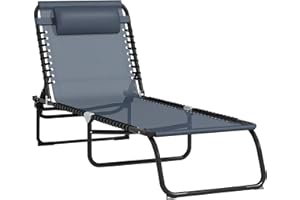 Outsunny Outdoor Folding Lounge Chair, 4-Level Adjustable Chaise Lounge with Headrest, Tanning Chair Beach Bed, Reclining Lou